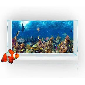48X24IN Aquarium Background Under The Sea Coral Reef Scenery Backdrop Terrarium Background Underwater Marine Organism Fish Tank Background with 10EVA Double-Sided Tape