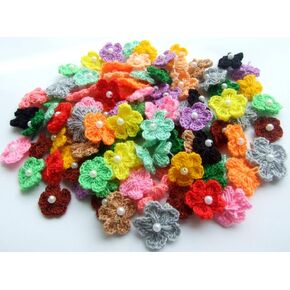 ICRAFY Handmade tiny crochet flowers Beautiful Petal Embellishments Appliques Crafts Accessory Clothing, Headband, Hats, Gift Package, Card, Flower Garland, Size 1 cm. assorted 7-10 color, Pack of 40