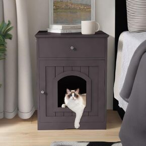 NicBex Cat Litter Box Enclosure with Drawer and Single Door Hidden Litter Box Furniture Pet Crate Covered Nightstand,Night Stand Cat House Indoor,Brown,18.9'' W