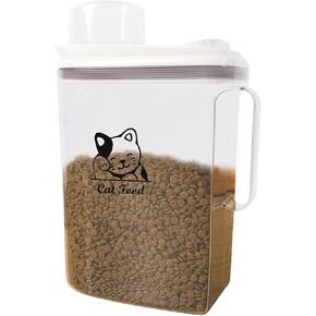 Cat Food Storage Container Airtight |4lbs Clear Plastic Cat Food Container with Handle and Measuring Cup|Portable Pet Food Dispenser|Easy Pour|BPA Free(3.5L)