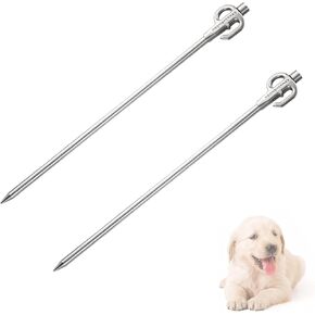 CAMPINGMOON Dog Tie Out Stake 360°Swivel 2pcs Stainless Steel for Pets Outdoors 17-inch K45-2P