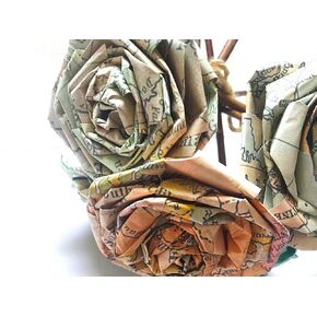 Vintage Map Paper Rose Bouquet Vintage Home Decor Artificial Flora Flowers Gift for Her Him Travel Themed Destination Wedding Paper Flower Bouquets Handmade (Bunch of 5-6)