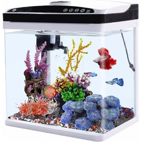 Small Fish Tank Aquarium 3 Gallon, Betta Fish Tank with Self-Cleaning Filter 3 in 1 Silent Pump Adjust 7 Color Light Touch LED Lamp and Temperature Display for Goldfish Room Decor Desktop