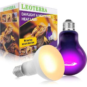 50w Reptile UVA Incandescent Basking Spot Light Bulbs and 50w Incandescent Night Black Heat Lamp Bulbs Combo Pack, for Bearded Dragon Snake Lizard Heating Lighting Use.120V E26 Base