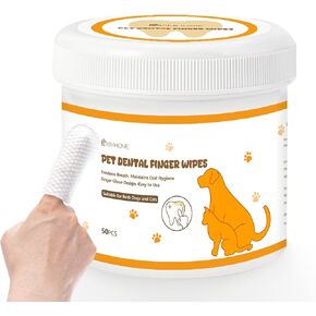 Pet Dental Cleaning Wipes for Dogs & Cats, Disposable Finger Toothbrush, Gently Removes Plaque & Tartar, Freshens Breath, Oral Care for Pets, 50 Count