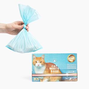 BOS Odor-Sealing Cat Poop Bags for Pet Waste & Kitty Litter - Disposal Bags - Scent & Smell Free (90 Bags) [Size: M, Color: Light blue] ★Brand-new packaging!! ★NOT a litter box liner