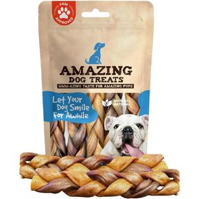 Amazing Dog Treats - 6 Inch Braided Collagen Sticks for Dogs - (10 Count) - Collagen Bully Sticks for Dogs - 95% Natural Collagen Sticks for Dogs - No Hide Bones for Dogs