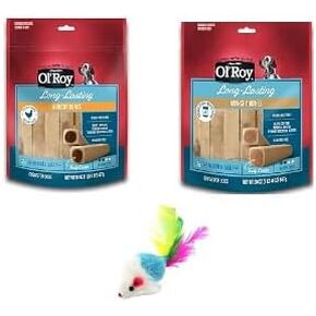 Ol' Roy Munchy Bones 2 Flavor Bundle Chicken and Peanut Butter-Plus Feather Mouse