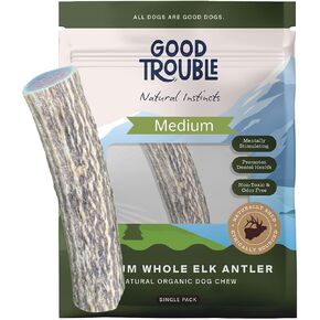 Good Trouble Premium Elk Antlers for Medium Dogs – 2 Pack Whole Pets - All-Natural, Shed Antler Chews for Dental Health & Calming - Durable Dog Bones - Cruelty-Free, North American Sourced