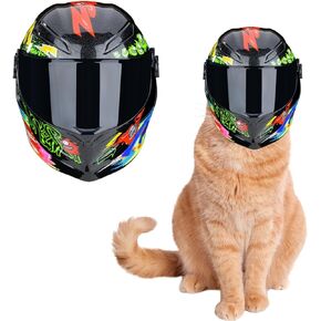 Pet Motorcycle Helmet with Face Shield - Cat Full Face Motorcycle Helmet Bike Riding Outdoor Head Protection Hat for Cat Dog Puppy Kitten Pet Supplies Racing Car Fan Collectible Gift