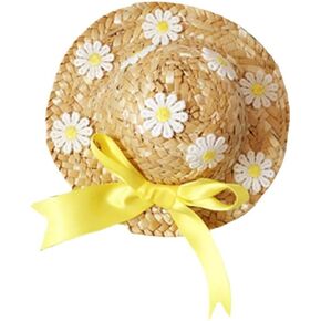 Pet Straw Hat Woven Hat, Puppy Sun Bucket Cap Summer Outfits Pets Straw Hat Mini Dog Cat Floral Straw Hat for Small Dogs Puppy Cats (Yellow, Size S) Puppy Outfits Summer Hat