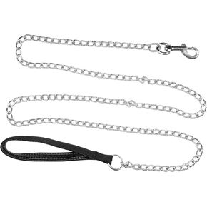 Heavy Duty Dog Leash 6ft Metal Pet Lead with Stainless Steel Links for Medium Large Dog (Black)