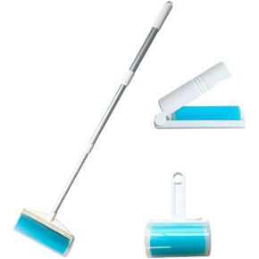 SUZZYVINE Pet Hair Remover with Long Handle, Resuable Lint Roller Cat Dog Hair Remover, Washasble Sticky, Reusable （1 Long Handle 1 Wide Roller Plus 1 Medium Roller + 1 Travel Roller