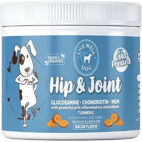Hip & Joint Chew for Dogs - Anti-inflammatory power of Turmeric and Black Pepper - Pet Products with Glucosamine, Chondroitin, & MSM + Vitamins C and E for Dog Joint Relief – 120 Count