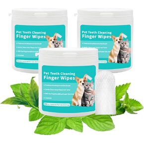 3Pack Pet Teeth Cleaning Wipes for Dogs & Cats 150 Counts Reducing Plaque & Tartar, Breath Freshener Dental and Gum Care Finger Pet Wipes