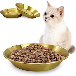 Fhiny 3Pcak Basic Cat Bowls, Stainless Steel Cat Dish Dog Food Bowl Metal Whisker Friendly Wide Shallow Pet Feeder Plate Replacement Bowl for Elevated Stand Easy to Clean for Kitten Puppy (S:7in)
