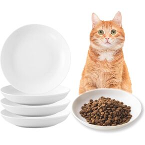 Ceramic Cat Food Bowl Set - 4 Pack Healthy Wide Shallow Cat Dishes Cat Plates for Food and Water, Anti Whisker Fatigue Cat Feeding Bowls for Pet Puppy Kittens, Dishwasher Microwave Safe, 5.8 In, Black