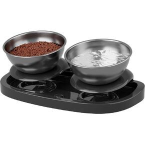 Elevated Food and Water Cat Bowls for Cats and Small Dogs, 4 Different Adjustable Positions, Ant-Proof, Non-Spill, Anti Vomiting, Whisker Friendly Raised Cat Bowls for Indoor and Outdoor
