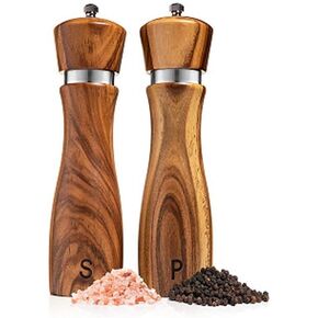 Salt and Pepper Grinder Set, Acacia Wood Salt Shaker with Ceramic/Stainless Steel Core, Modern and Elegant Wooden Salt and Pepper Set(2 Pack)