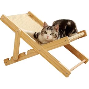 HUATOL Cat Sisal Chair, Adjustable Elevated Cat Chair Bed, Relaxation Cat Bed with Durable and Non-Shedding Sisal Scratcher, Wood Elevated Cat Beds for Outdoor Indoor Cats Lounge Bed. in Kuwait