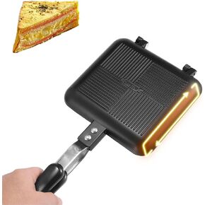 Double Sided Frying Pan, Non Stick Toasted Sandwich Maker with Handles Double Sided Grill Pan for Home Kitchen Breakfast Indoor Outdoor