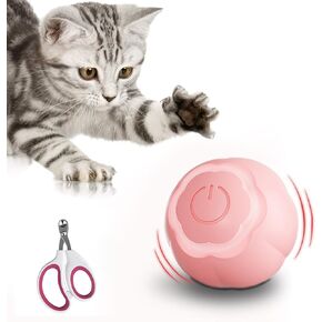 Interactive Cat Toys Ball, Rolling Smart Ball with Nail Clippers for Bored Indoor Adult Cats, USB Rechargeable Automatic Cat Toys, Moving Ball Cat Toy for Cat/Kitten