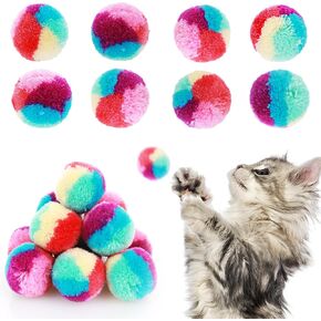 20Pcs Colorful Cat Pom Pom Ball Toys, 1.2 in Rainbow Cat Toy Balls Soft Plush Cat Ball Interactive Toy Training Ball Toy for Indoor Cats Kitten Exercising Playing