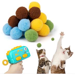 Interactive Cat Toys for Indoor Cats,Cat Ball Launcher Toys with 20Pcs Pom Pom Balls,Soft Balls Shooter Gun for Kitten Playing Toys