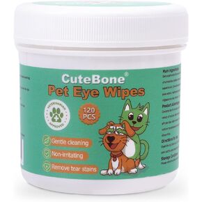 CuteBone Pet Eye Wipes 120 Count - Gentle and Soothing Eye Cleaning Wipes for Dogs and Cats, Removes Dirt, Tear Stains, and Debris, Prevents Eye Infections, Natural Ingredients, Safe and Easy to Use