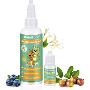 CuteBone Gentle Dog Eye Wash 3.38 fl.oz & Eye Drops 0.34 fl.oz Kit - Effectively Relieve Dry Eye Itching & Redness - Cleanses Dirt & Reduces Irritation - Eliminate Tear Stains for Pet