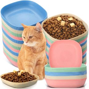 Tioncy 24 Pieces Whisker Fatigue Relief Cat Bowl 5.7 inch Shallow Cat Food Dish Wide and Small Pet Wet Feeding Bowls for Kittens Short Legged Cat Stray Cats Ferrets Feral Small Animals, Wheat Straw