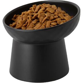 6 inch Small Ceramic Raised Cat Bowls, Tilted Elevated Food or Water Bowls, Stress Free, Backflow Prevention, Dishwasher and Microwave Safe, Lead & Cadmium Free(Black 6 inch)