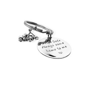 Handmade Drive Safe Key Chain with Tow Truck, Always Come Home to Me, Handstamp Tow Truck Driver Be Safe Gift