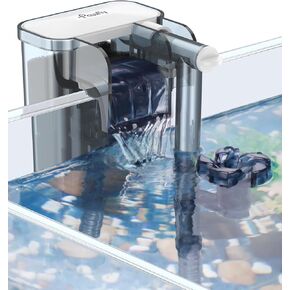 Pawfly Aquarium Hang On Filter Ultra Quiet Fish Tank HOB Filter for Aquariums up to 5 Gallons Hanging Power Filter with 60 GPH Water Pump Adjustable Water Flow Oil Skimmer for Small Tank Filtration