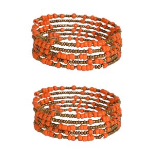 Tembo Crafts Africa - Set of 2 Handmade Bracelets - 5 loops each, 10 loops in total - African Beaded Bracelets - Wrap Bracelets - Orange - Handmade From Africa, KB73