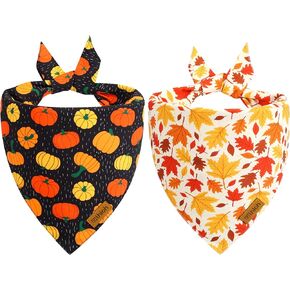 Halloween Dog Bandanas - 2 Pack Fall Dog Bibs | Reversible Pumpkin and Ghost Pet Scarf for Boys and Girls | Premium Durable Fabric | Orange Dog Bandana for Medium and Large Dogs (Large)
