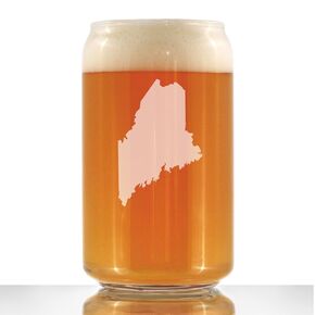 Maine State Outline Beer Can Pint Glass - State Themed Drinking Decor and Gifts for Mainer Women & Men - 16 Oz Glasses