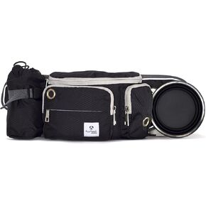 Dog Walk Waist Fanny Pack Treat Pouch with Collapsible Water Bowl and Water Bottle Holder- Large M/L Dogs (Black)