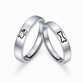 Lovely Dog Pet Couple Rings Set Silver Plated Minimalist Adjustable Open Engagement Wedding Promise Ring Finger Band Set Fashion Jewelry for Girlfriend and Boyfriend Valentine's Day Gift Jewelry 2024