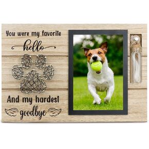 Dog Memorial Frame for Ashes or Hair with Glass Bottle Pet Loss Gifts for Loss of Dog Sympathy Picture Frame(Black)