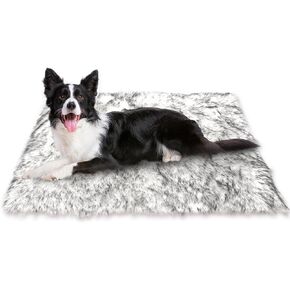 Faux Fur Dog Bed Rug, Plush and Fluffy Dog Mat, Ultra Cozy Pet Throw Rug for Dogs Cats, Luxury Soft Seat Cover, Dog Area Rugs for Bedroom, None-Slide Waterproof Bottom (Grey Tips, M 30"x36")