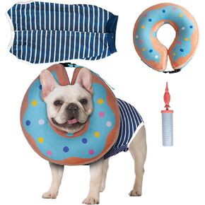 Barks & Mulligans Bundle Surgical Recovery Suit for Dogs After Surgery Onesie and Dog Donut Collar, Dog Surgery Suit Female Spay and Male Kit with Dog Cones for Large Dogs, Medium and Small, with Pump