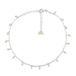 Natural Peridot Gemstone Micro Round Beads Dainty Bangle Anklet Handmade Jewelry for Women Healing Chakra Crystals Birthday Gift for Her Silver Plated Chain 8 inch