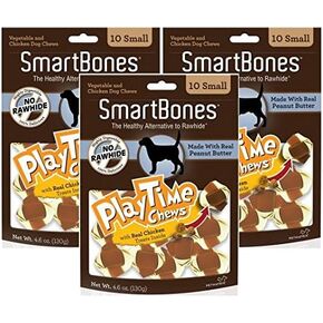 (3 Pack) Smart Play Time Small Peanut Butter Treat Chews for Dogs - 10 Bones per Pack
