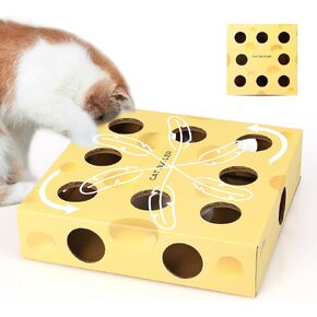Cat Puzzle Toy, Interactive Cat Toys for Indoor Cats, Automatic Cat Toy Feather Rotation in 14 Holes Maze, Cat Feather Toy with Intelligent Sensing, New Upgrade Whack A Mole Kitten Game
