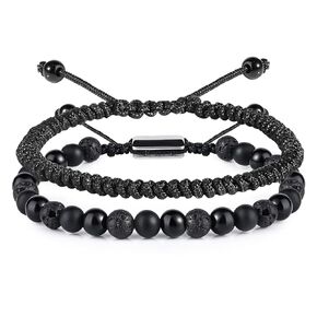 Black Obsidian Oynx Lava Beaded Bracelet - Black Obsidian Bracelet for Mens - Friendship bracelet - Gifts For Boyfriend Husband Father - Birthday Gifts for Him