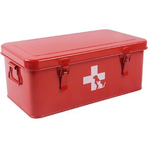 First Aid Box,Pet Dog First Aid Kit Bin,Medicine Box for Dog/Cat,Large Metal Medic Storage Organizer with Divider,Safty Latch and Handle,for Family or Dog Travel Camping Emergency Tool Set