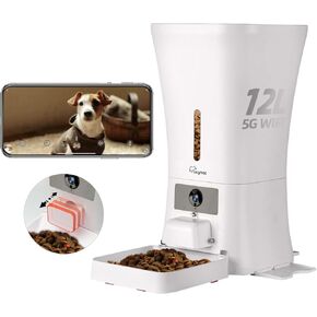 SKYMEE 12L Smart Automatic Dog Feeder Large Breed with Camera, 5G WiFi Automatic Cat Feeders Food Dispenser 1080P Full HD Pet Camera Treat Dispenser with Night Vision and 2-Way Audio