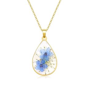 Jayden Necklace Silver for Women - Forget-Me-Not and Queen Anne's Lace Pressed Flower Necklace,Alaska State Flower,Handmade Personalized Necklaces | 18"