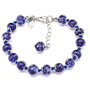 Original Murano Glass Blue Aventurina Bracelet Hand Made in Italy Blue Avventurine Beads